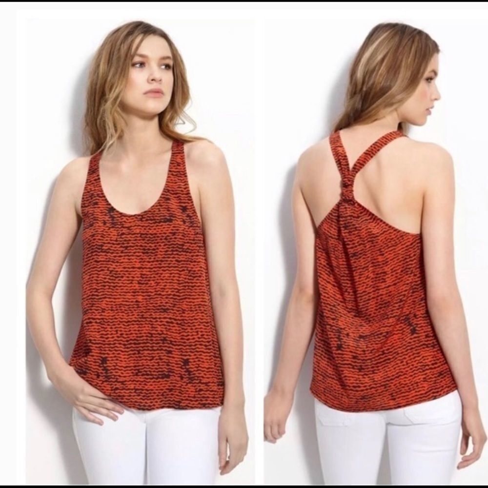 Joie Racer Back Silk Printed Tank Orange XS‎